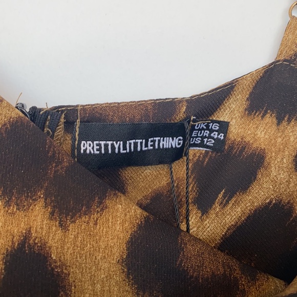 NEW PLT Tan Leopard-Print Cowl Neck Frill Split Midi Dress size 16 - Picture 4 of 10